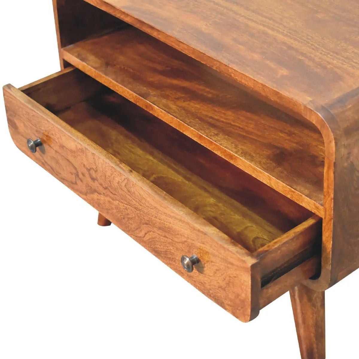 Mini Curved Media Unit Chestnut | 23.62 x 11.81 x 17.72 in | Solid Wood | Home