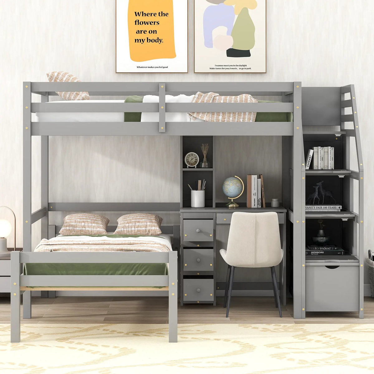 Loft Bed | Separable Design | Storage Staircase | Pine Frame