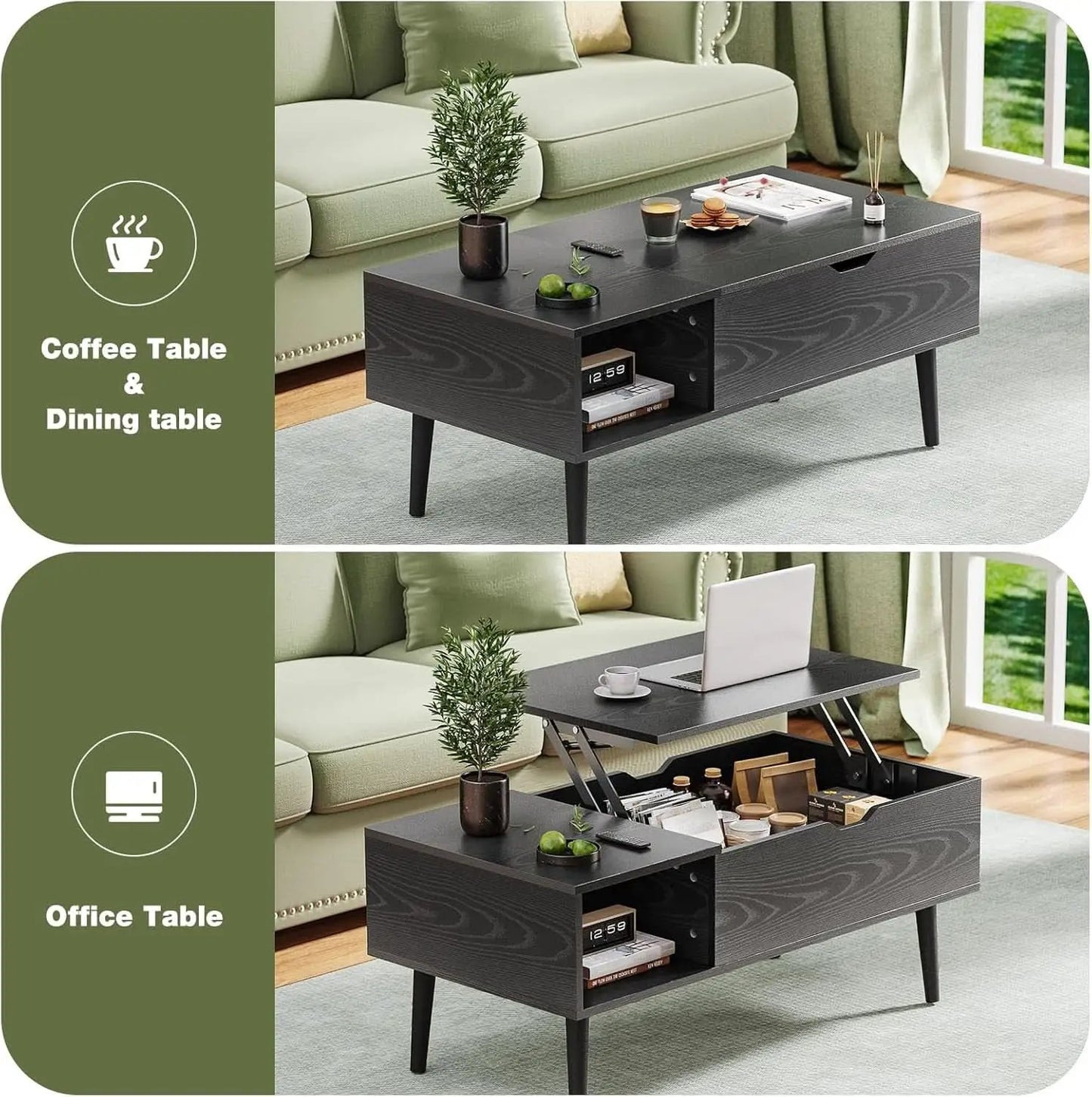 Black Wood Lift Top Coffee Table With Hidden Compartment from PriceLows™
