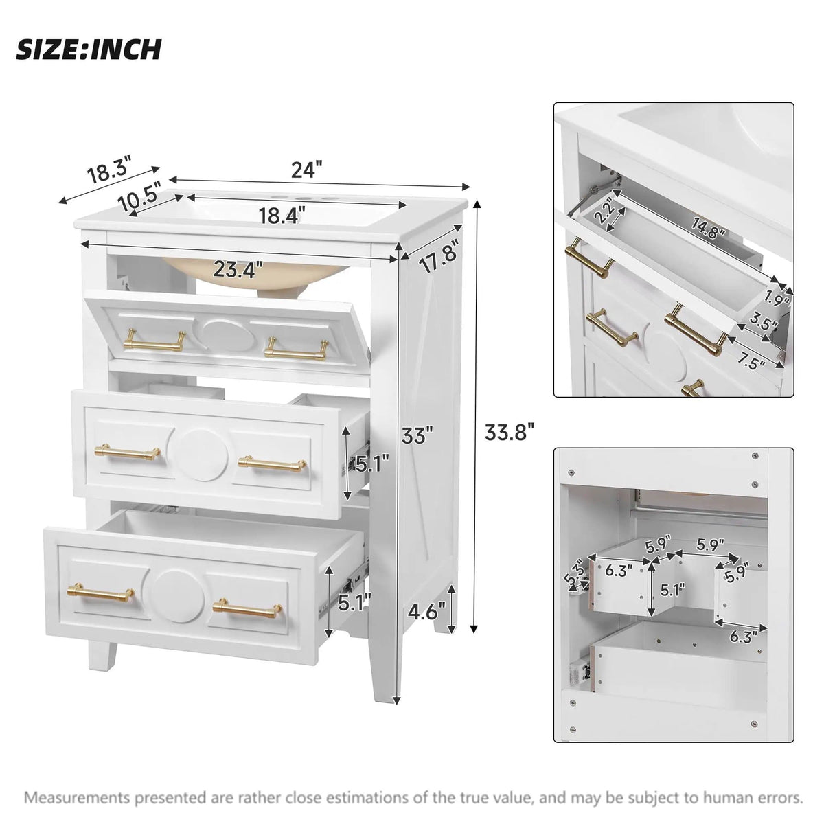 Bathroom Vanity With Sink, Free Standing Single Set, 3 Drawer Storage Cabinet | 2 Pieces | Solid Wood & Ceramic | Bathroom