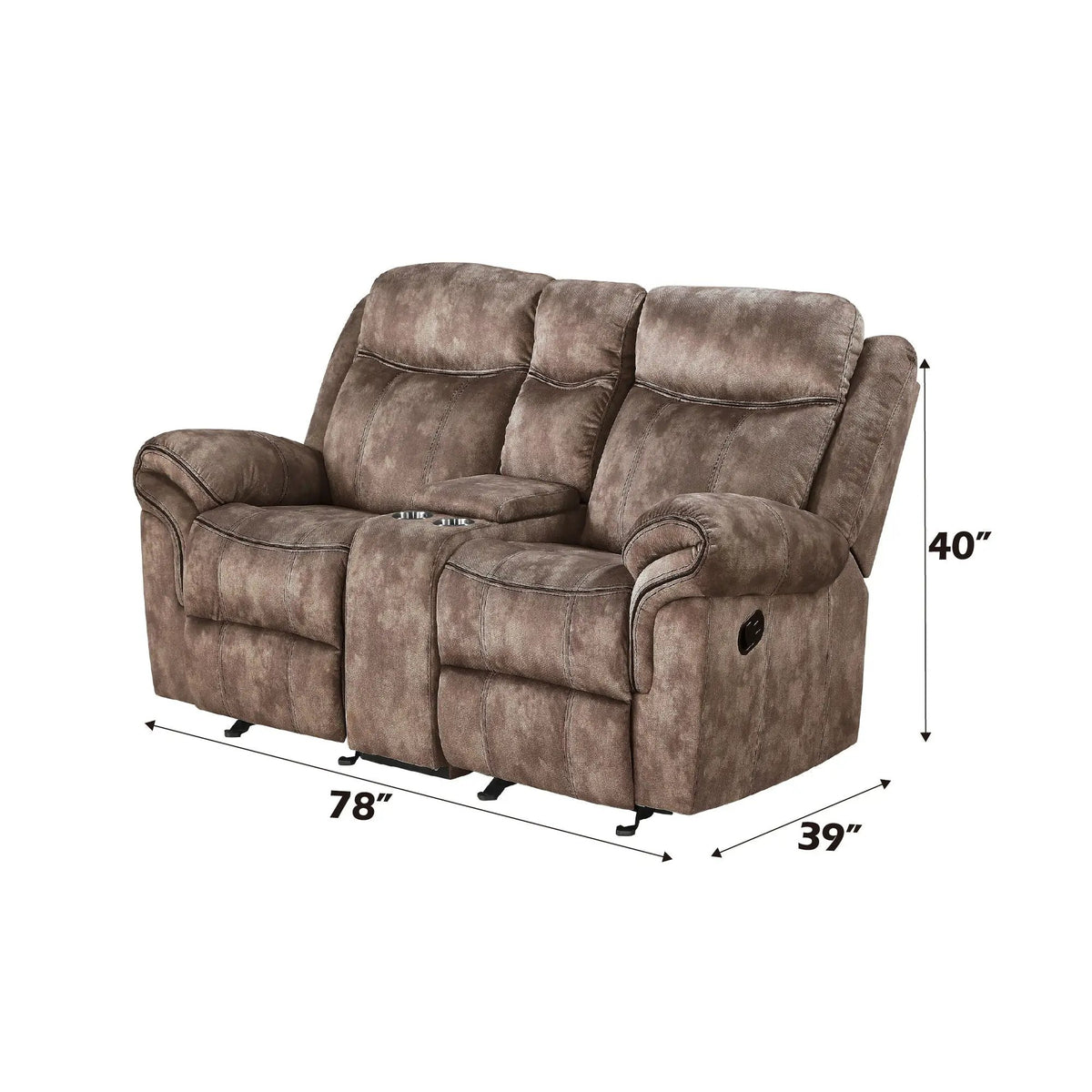 Zubaida Recliner Loveseat | Two-Tone Upholstery | USB Port Console | Glider Motion Reclining