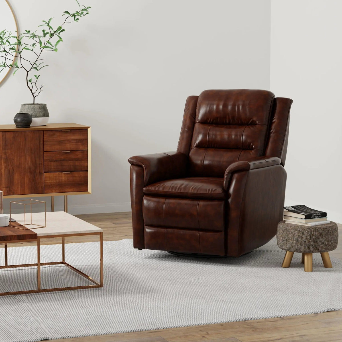 Swivel Recliner With Manual Adjustable Footrest Swivel Chair | 2 Pieces | Metal | Living Room