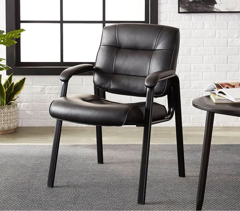 Black Faux Leather Office Guest Chair With Metal Frame from PriceLows™