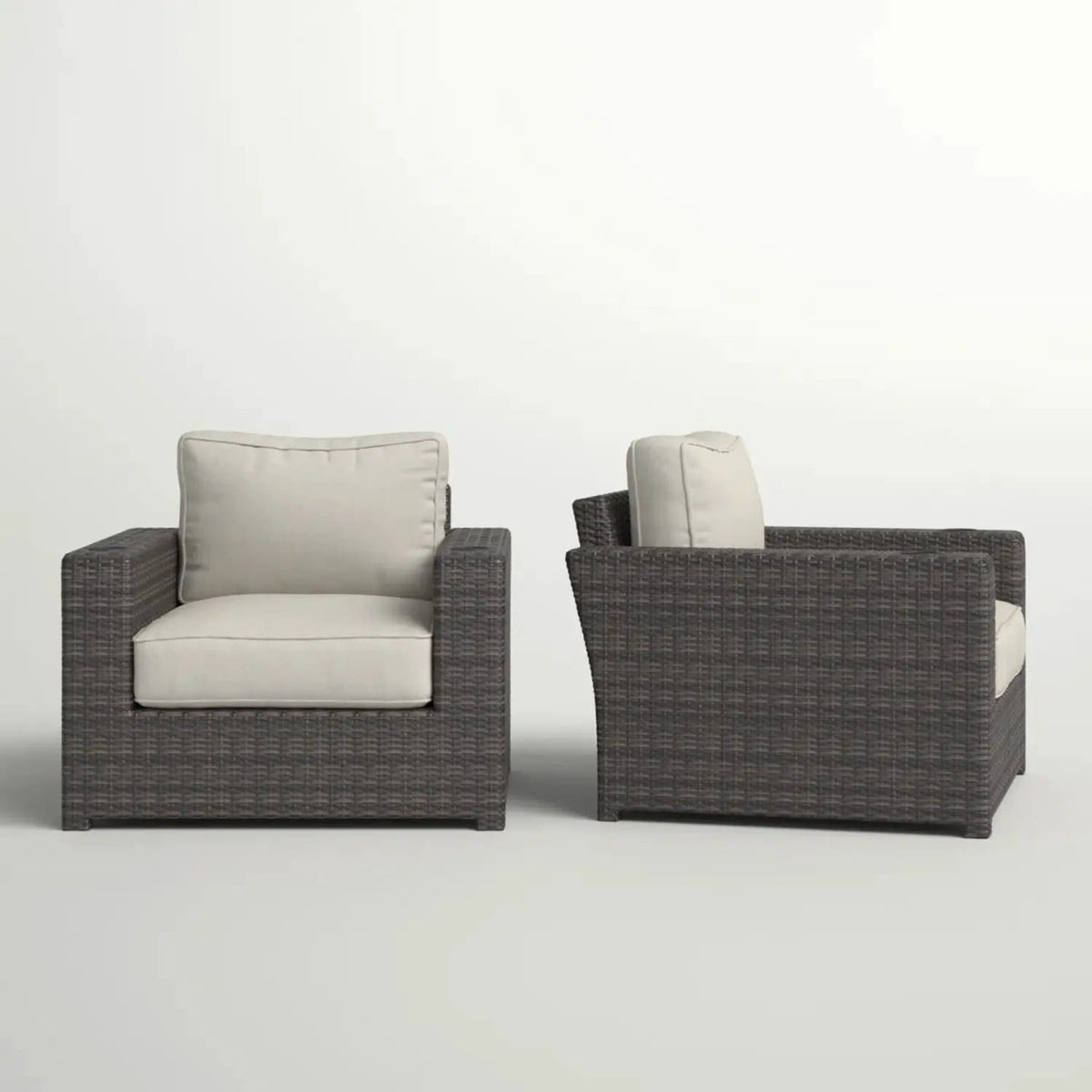 Outdoor Armchairs With Cushions (Set of 2) Espresso / | Chair Set | Wicker & Aluminum | Gray