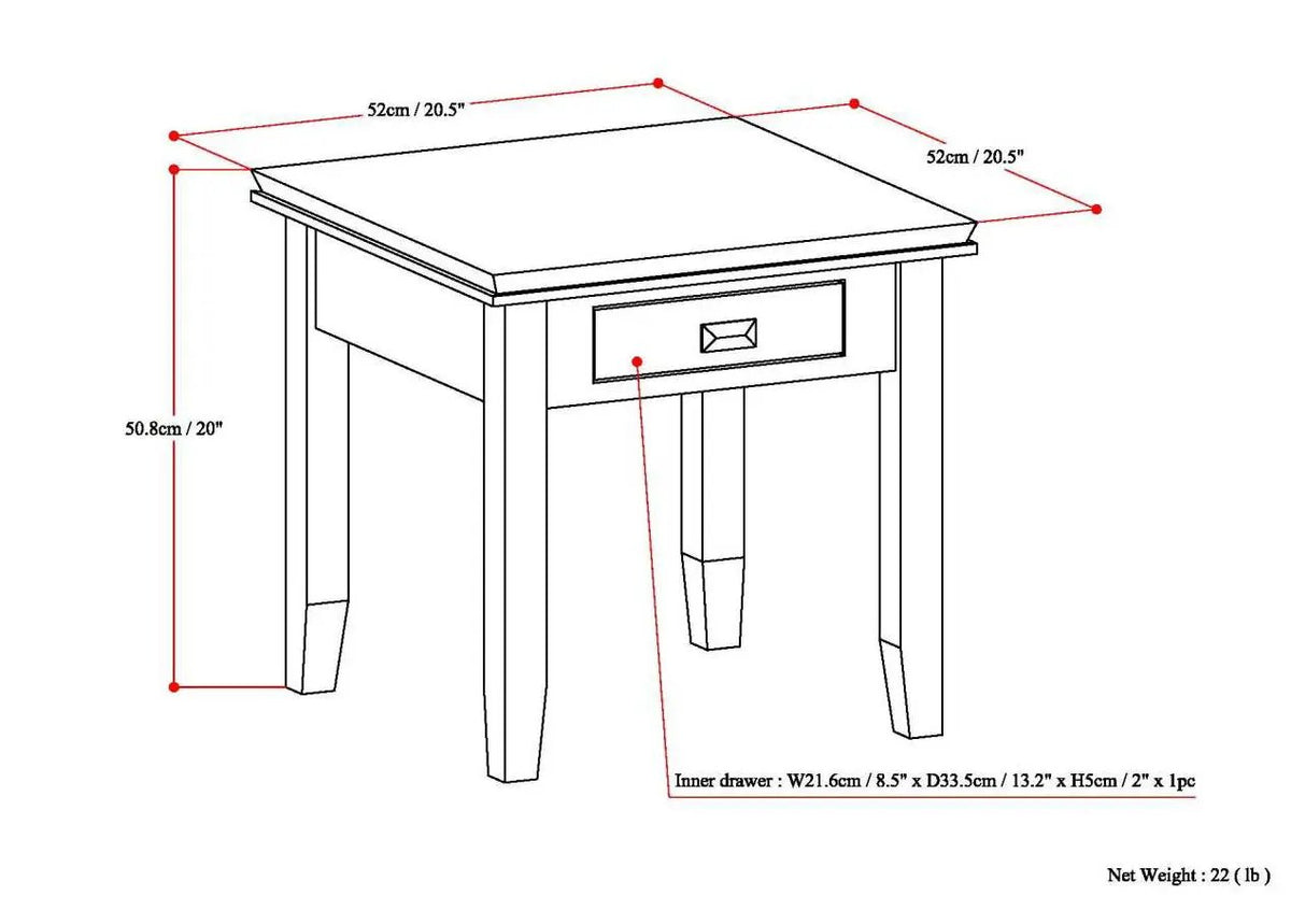 Artisan End Table | Handcrafted Solid Wood | One Drawer | Metal Drawer Glides