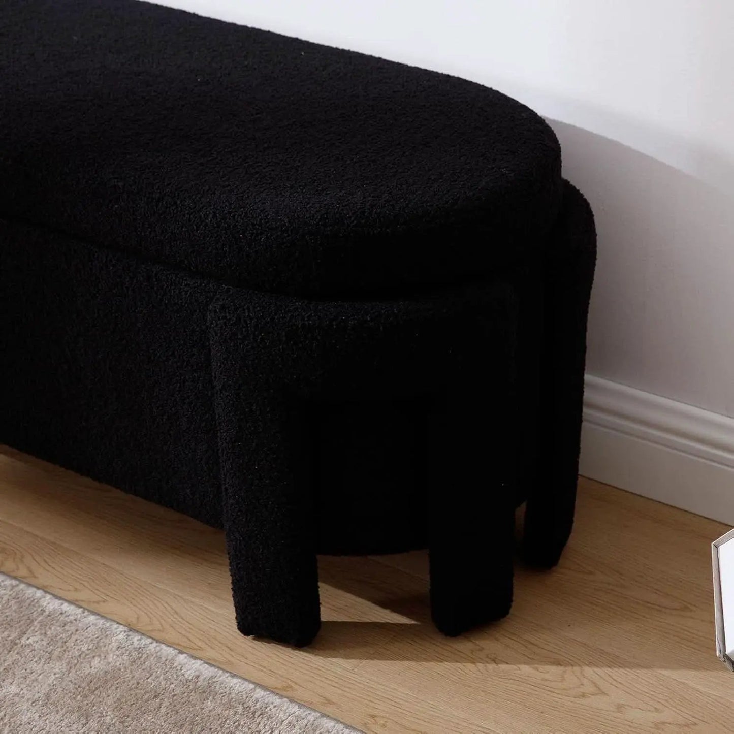 FiftyInch Sherpa Black Upholstered Storage Bench Ottoman from PriceLows™