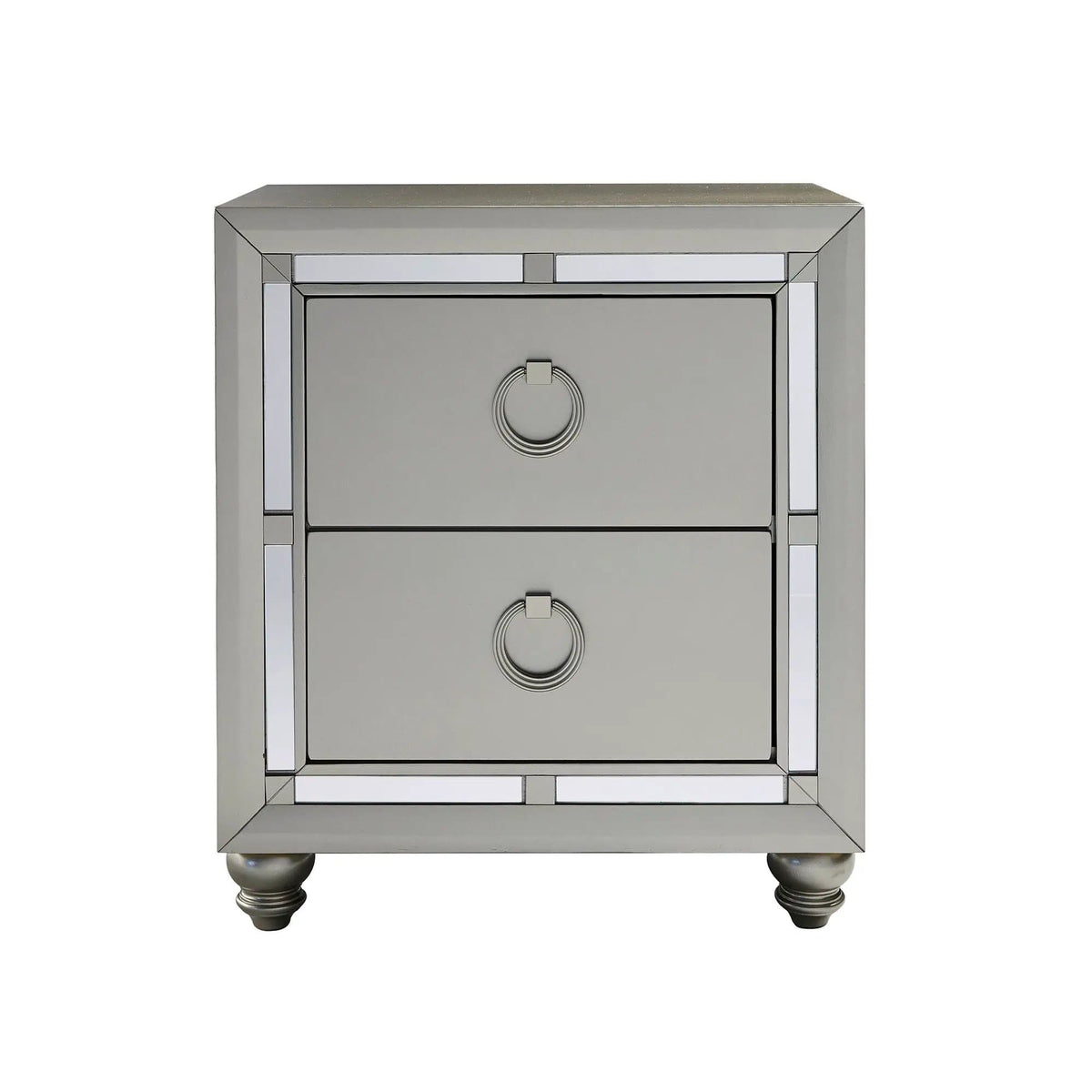 Chloe Nightstand | 25.43 x 16.5 x 29.21 in | Solid Wood & Metal | Silver / Gray