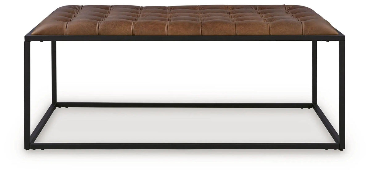 Junsor Cocktail Ottoman | 48 x 28 x 19.5 in | Leather & Metal | Brown / Black