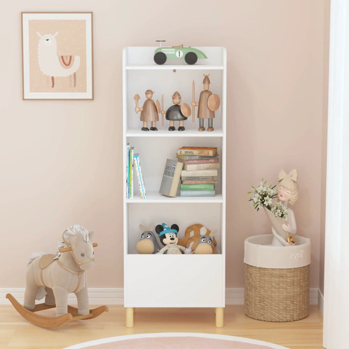 4 Tier Bookcase | Safety Restraint | White | Room Storage
