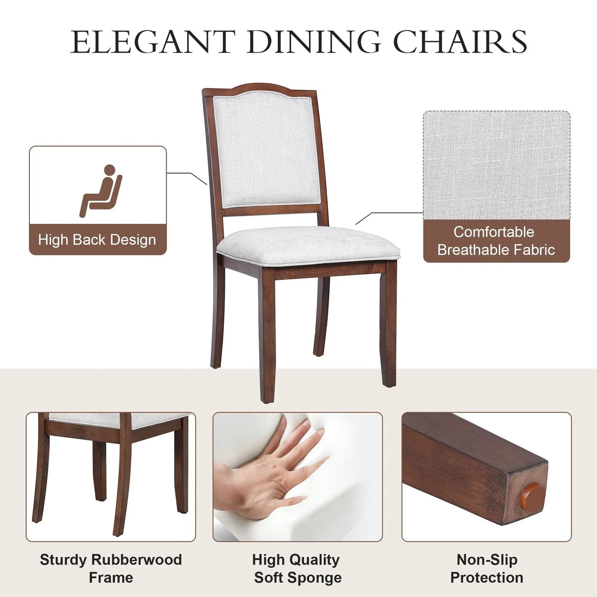 6 Piece Extendable Dining Table Set, Wood Table With Removable Leaf, 4 Upholstered | 6-Piece Set | Solid Wood & Linen | Cherry