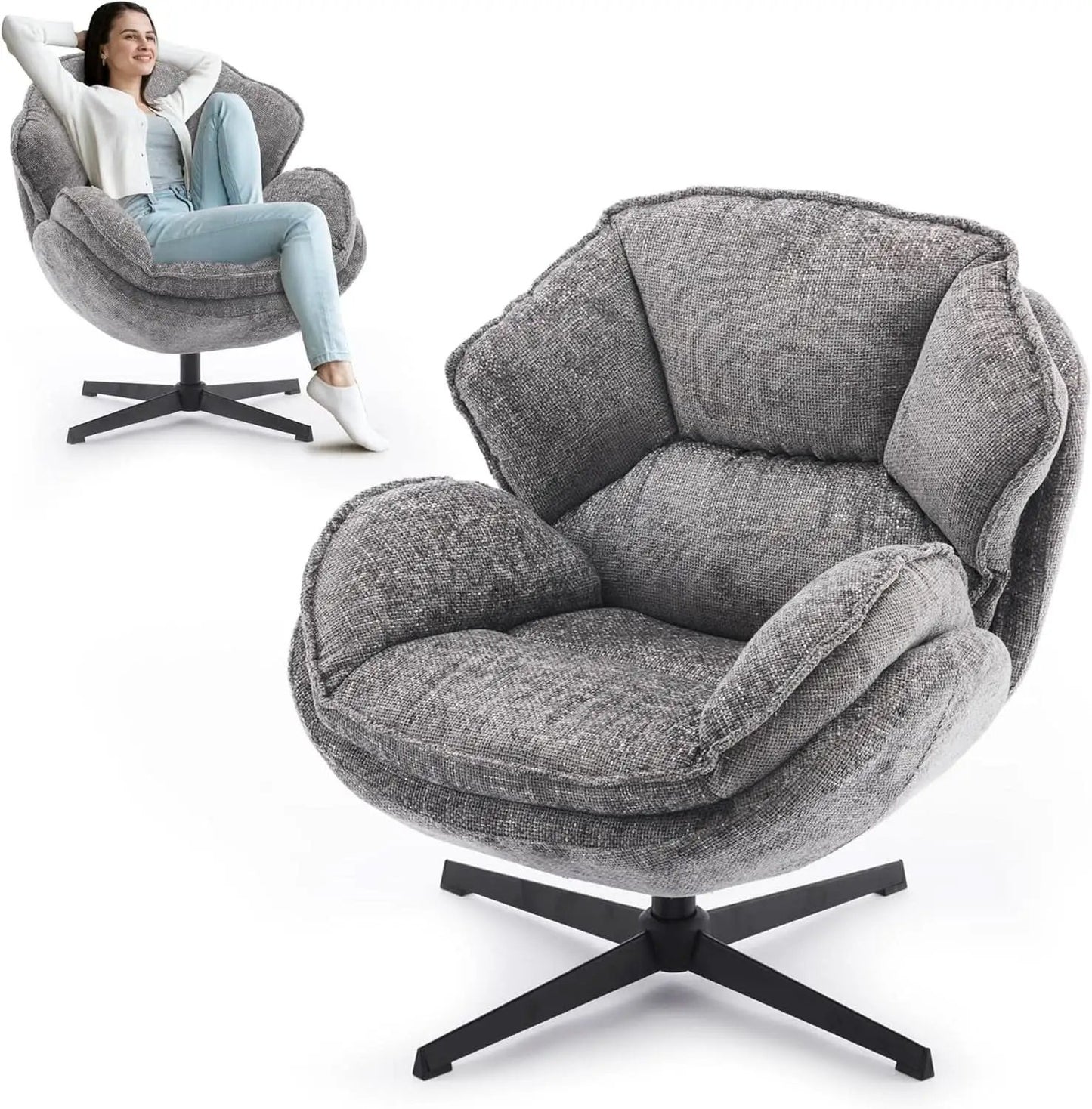 Gray Swivel Upholstered Accent Chair With Metal Legs from PriceLows™