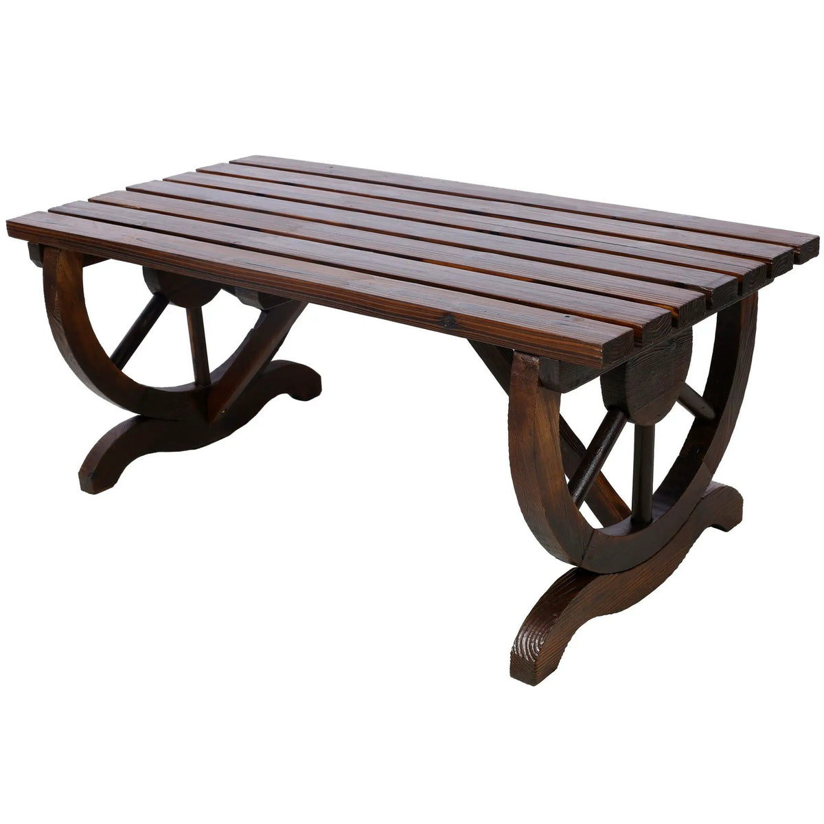 Wooden Garden Bench | Wagon Wheel Legs | Solid Fir | Two Seater
