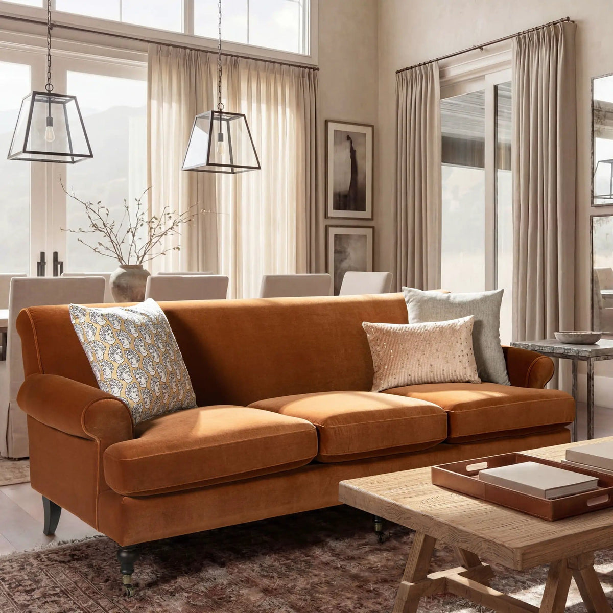 Alana Lawson Modern Three Cushion Tightback Sofa | 3 Pieces | Solid Wood & Plywood | Living Room