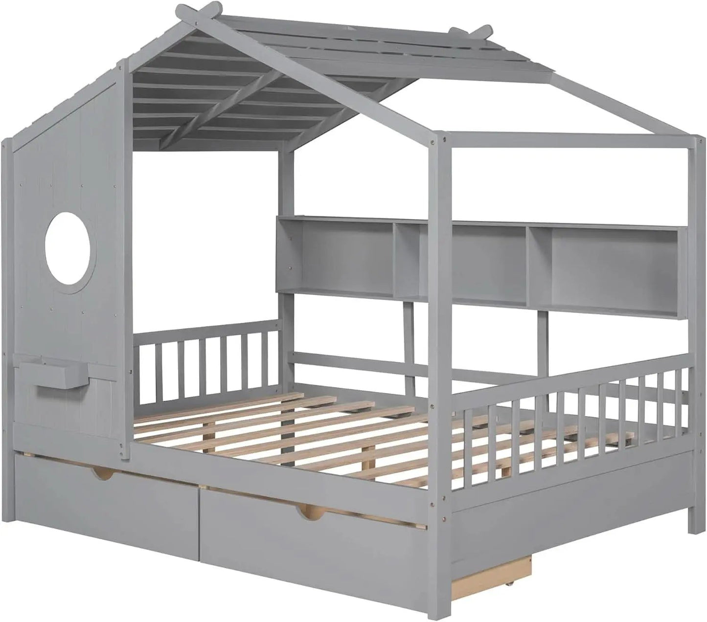 Kids Full Playhouse Bed With Drawers Shelves Storage from PriceLows™