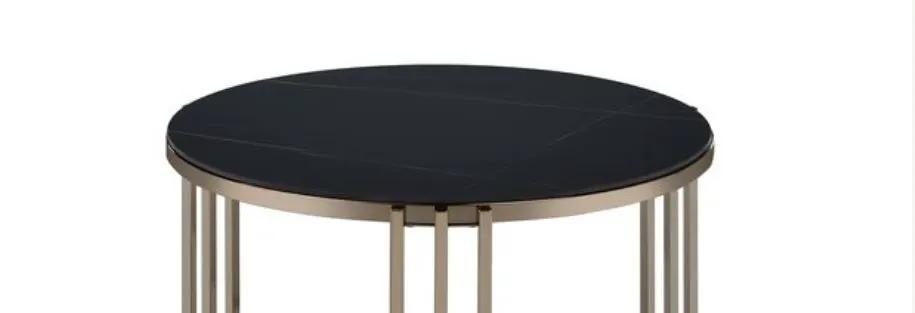 Abisha Round Coffee Table | 35 Inch Diameter | Sintered Stone Top | Champagne Metal Frame