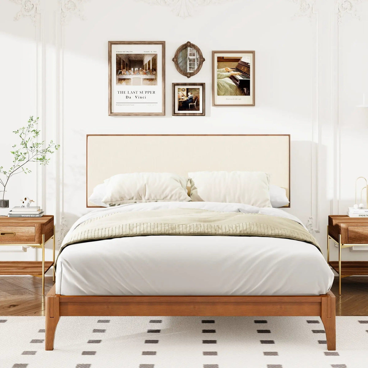 King Size Solid Dry Bamboo Wood 12" Platform Bed With Adjustable Bamboo Headboard - | 83.9 x 79.8 x 48.2 in | Bamboo & Wood | Brown
