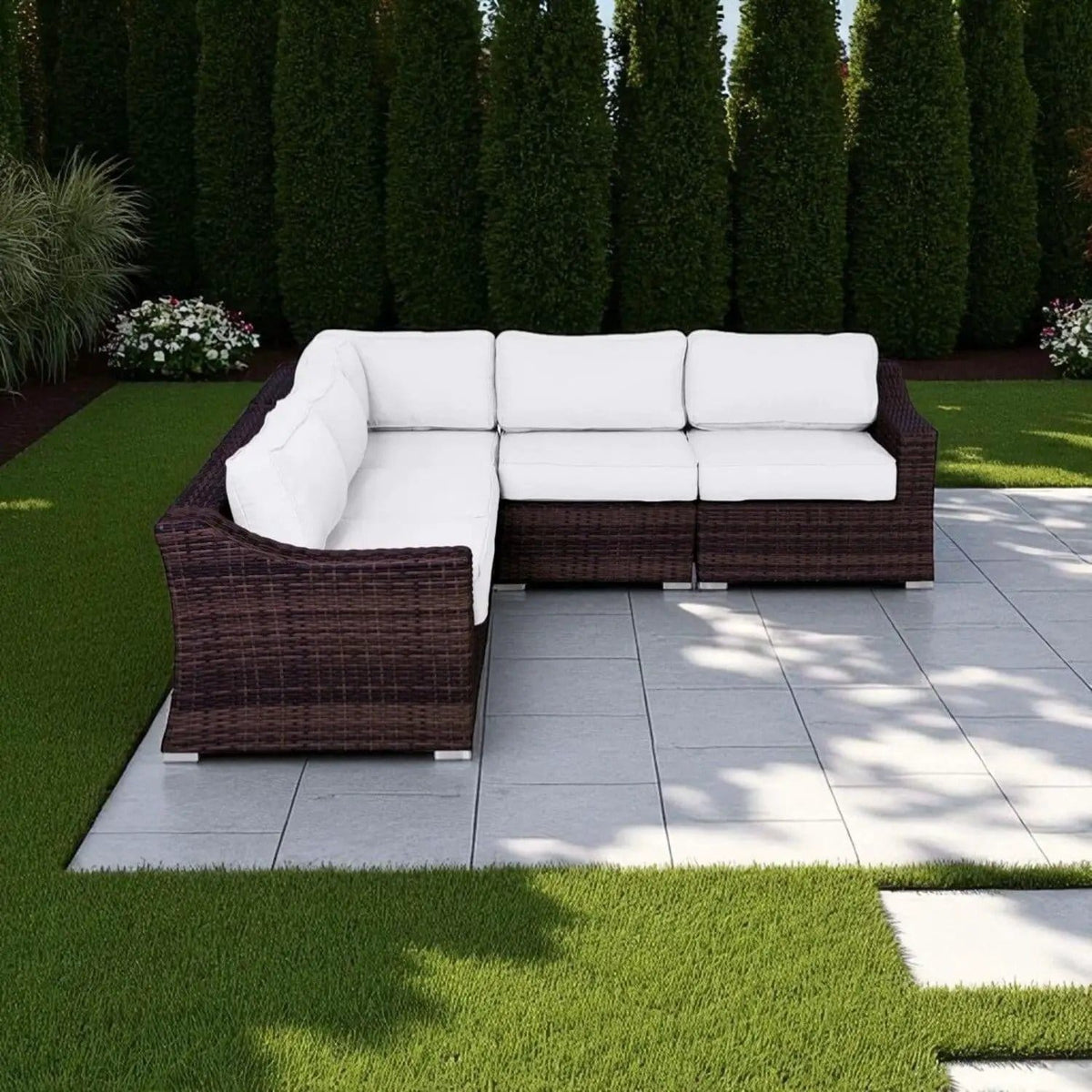 Outdoor Wicker Sofa Seating Group With Cushions Stationary Sectional | Stationary Sectional | Wicker & Aluminum | Living Room