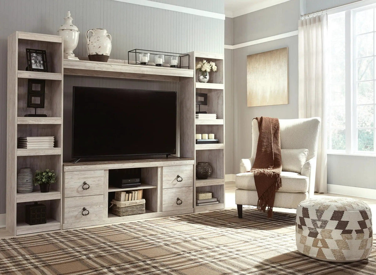 Willowton 4-Piece Entertainment Center | 4-Piece Set | Engineered Wood & Mdf | Whitewash