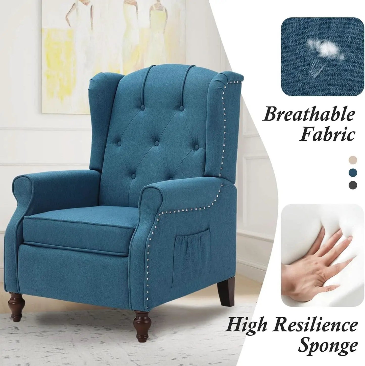 Wingback Recliner Chair With Massage And Heat Tufted Fabric from PriceLows™