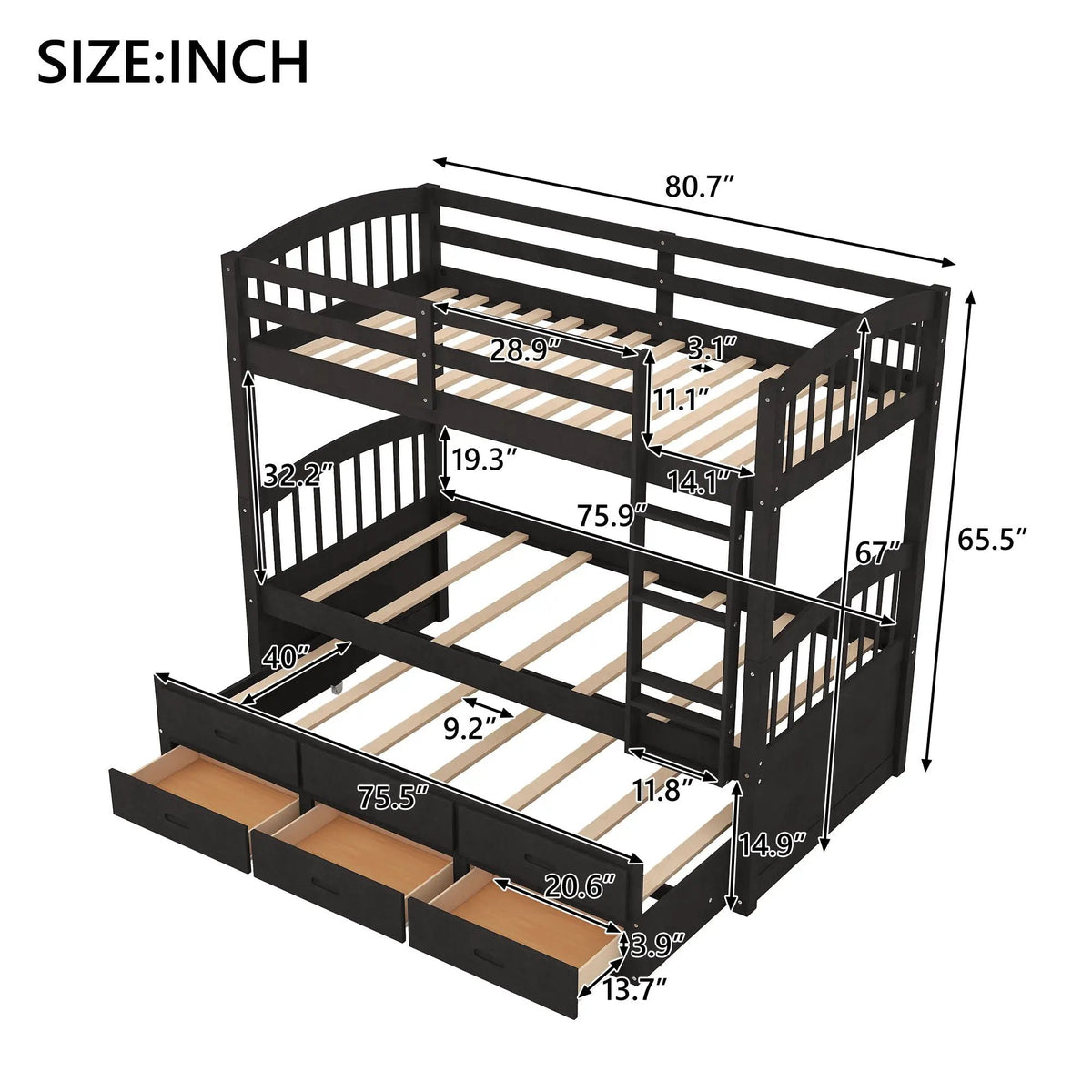 Bunk Bed | Pull Out Trundle | Storage Drawers | Twin Size