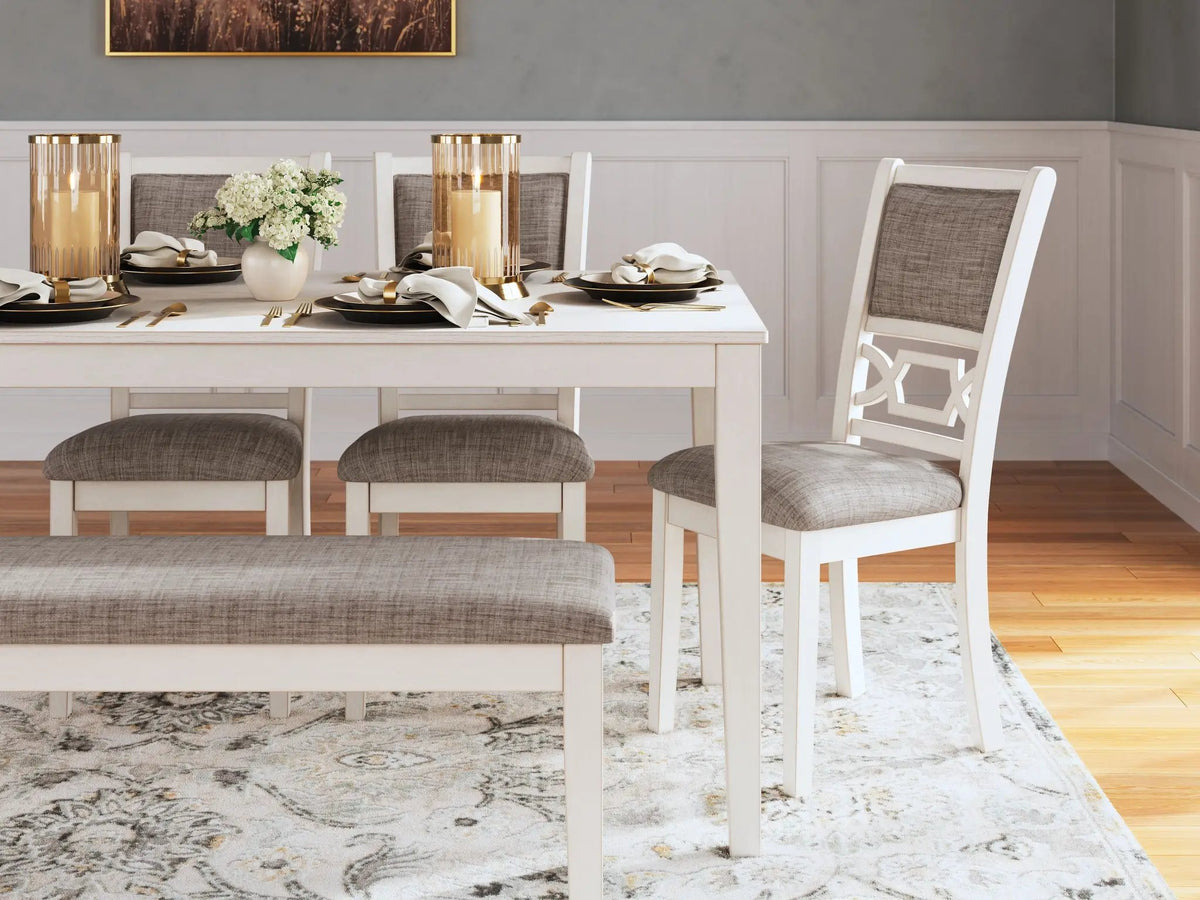 Erinberg Dining Room Table Set (Set of 6) | 36.38 x 60.5 x 30 in | Solid Wood & Rubberwood | Antique White