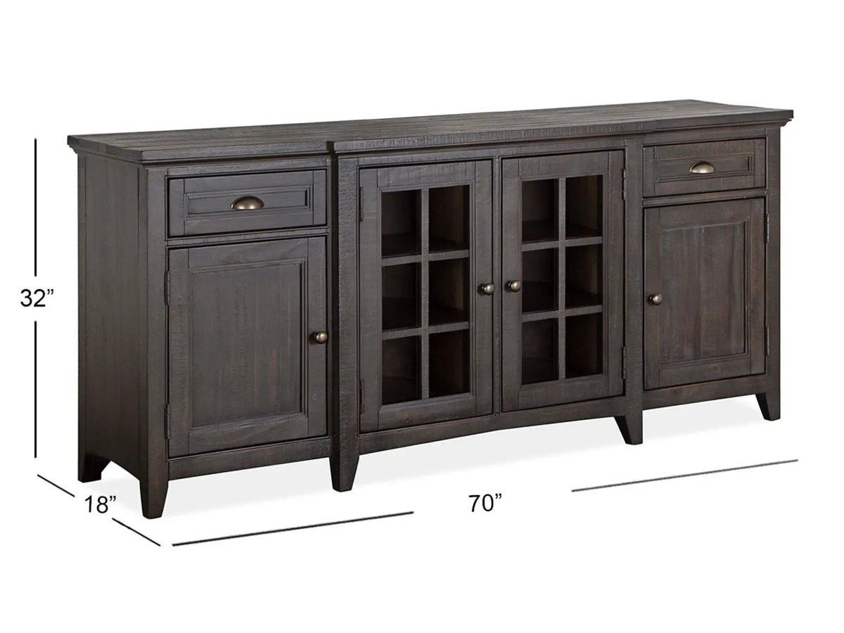 Westley Falls Entertainment Console | Wood Framed Glass Doors | Felt Lined Top Drawers | 70 Inch Width