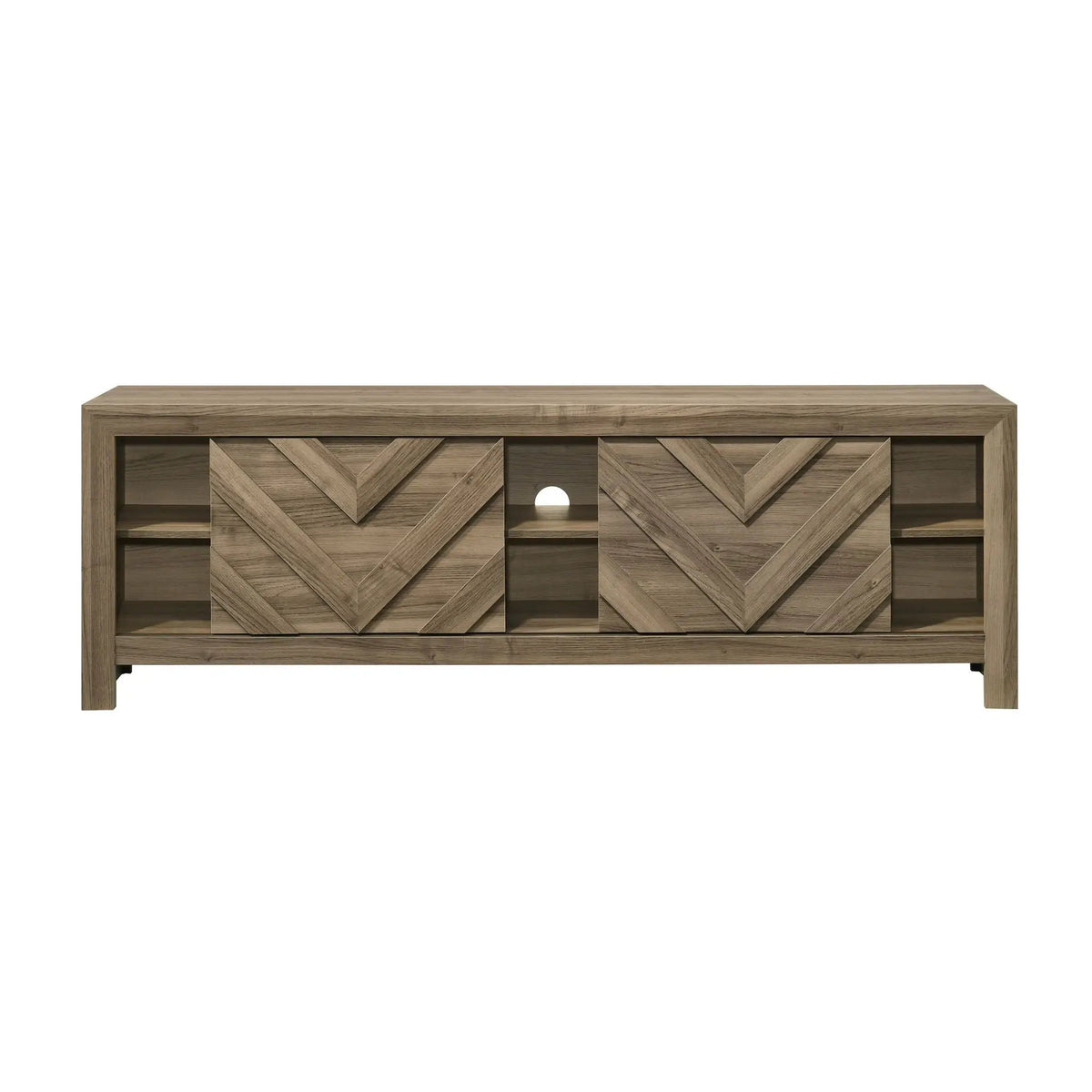 Chevron Patterned TV Stand | Living Room Media Console | Light Brown Finish | 71.2 Inch Length
