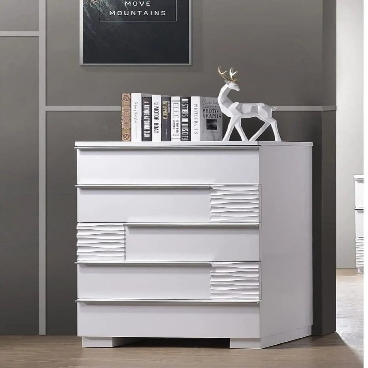 5 Drawer Chest | White Lacquer Finish | Modern Bedroom Decor