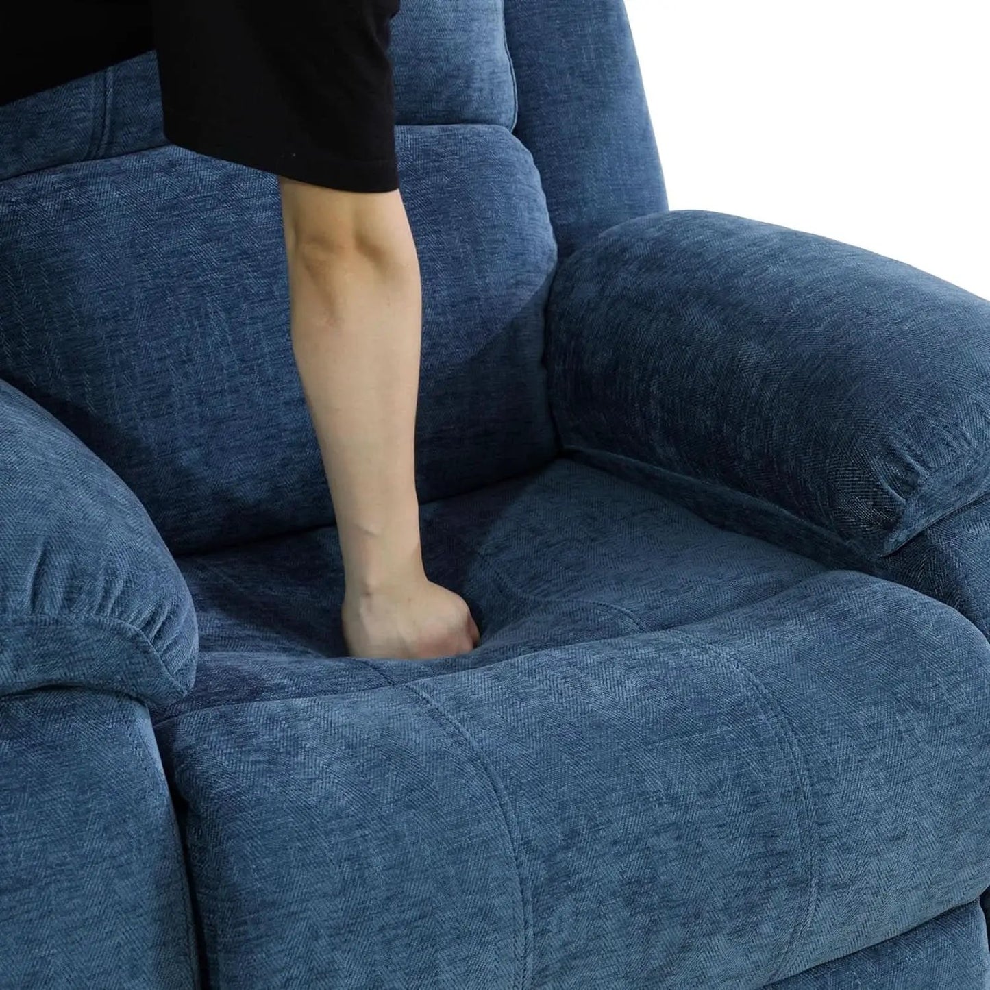 Blue Linen Recliner Sofa Set With Drop Down Table Storage from PriceLows™