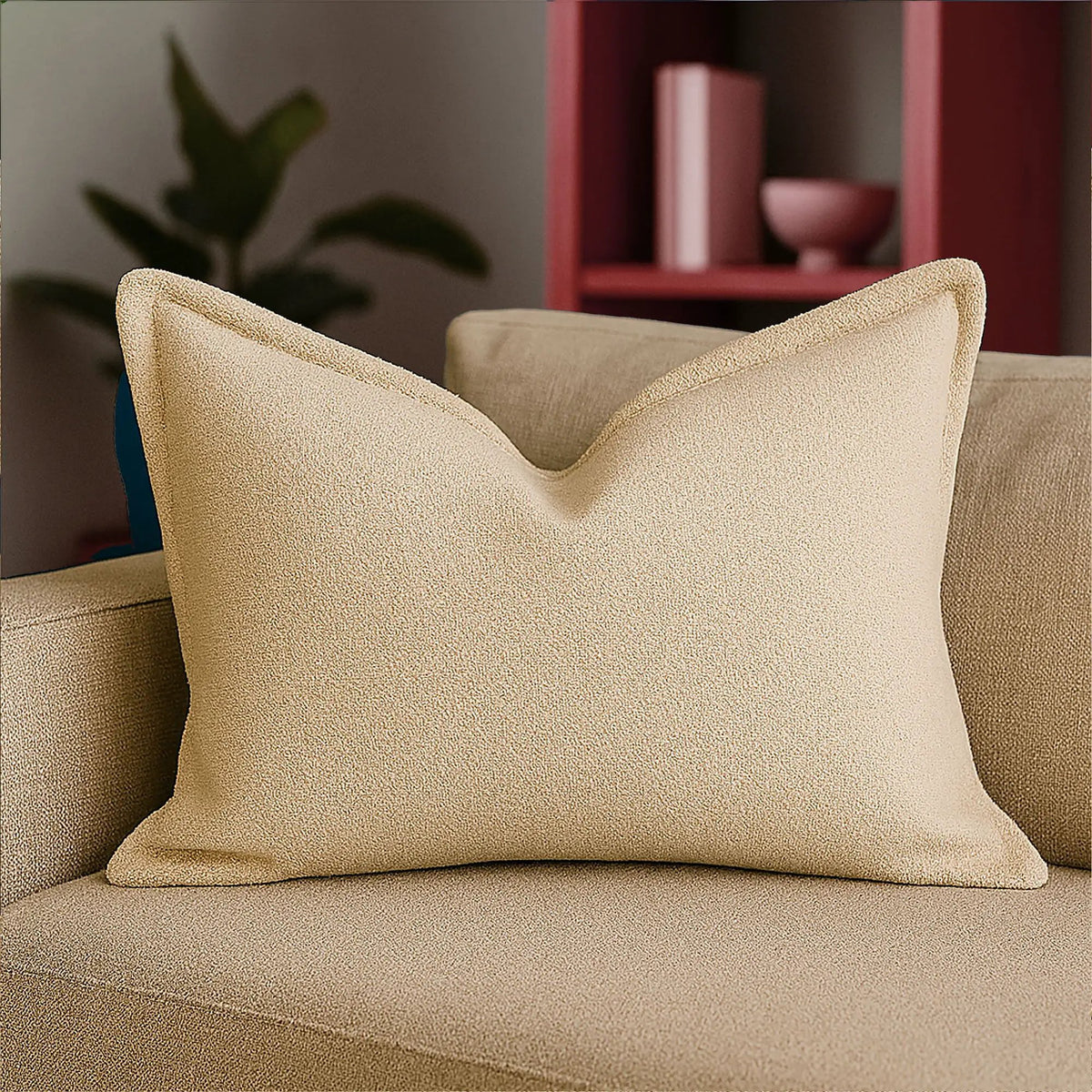 Homey Cozy Comfort Throw Pillow | Textured Ivory | 24 x 16 Inch | Fabric-Wrapped Edges
