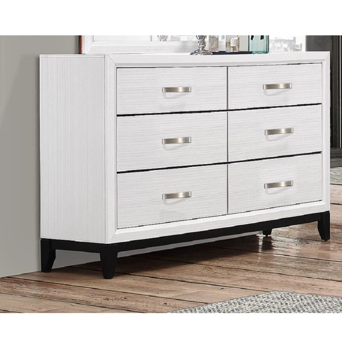 Contemporary 6 Drawer Dresser | Handles | 58.1 Inch Width | Timeless Finish