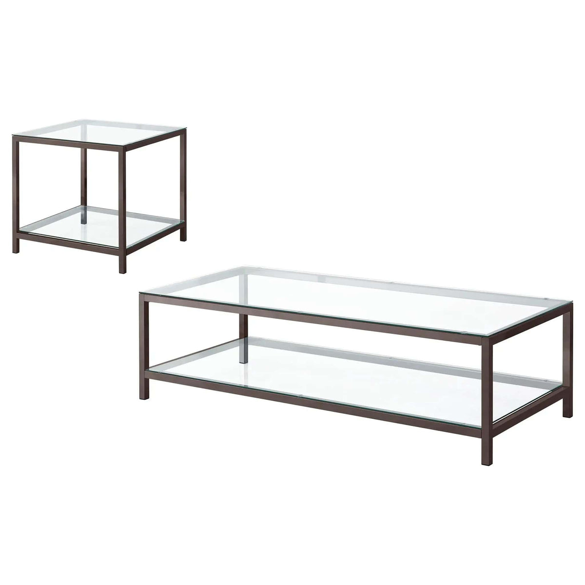 Trini 2-piece Coffee and End Table Set Black Nickel | 2-Piece Set | Tempered Glass & Steel | Dining Room