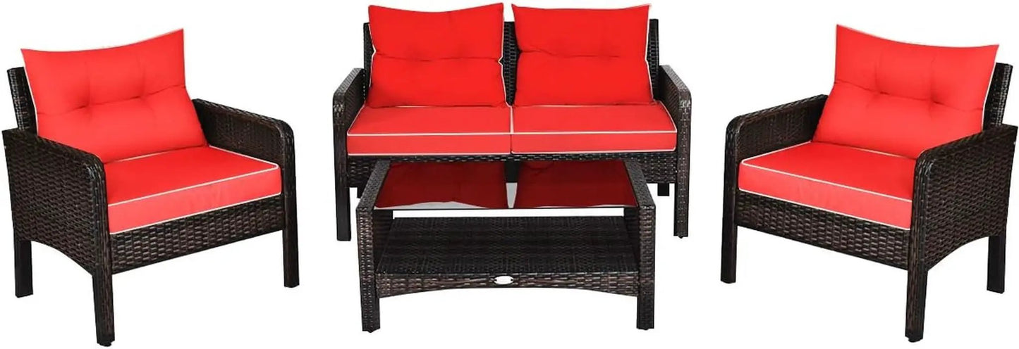 4 Piece Outdoor Wicker Patio Furniture Set with Cushions from PriceLows™