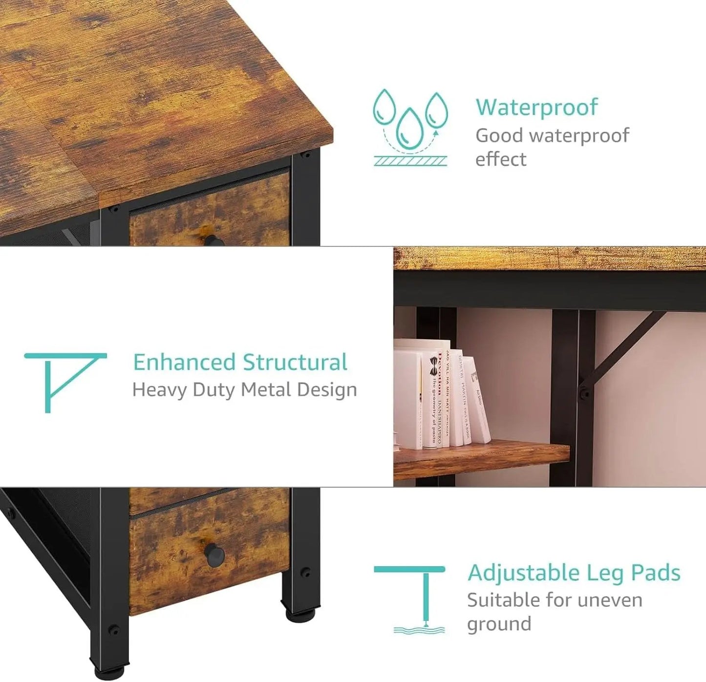 55 Inch Rustic Brown Computer Desk With 4 Fabric Drawers from PriceLows™