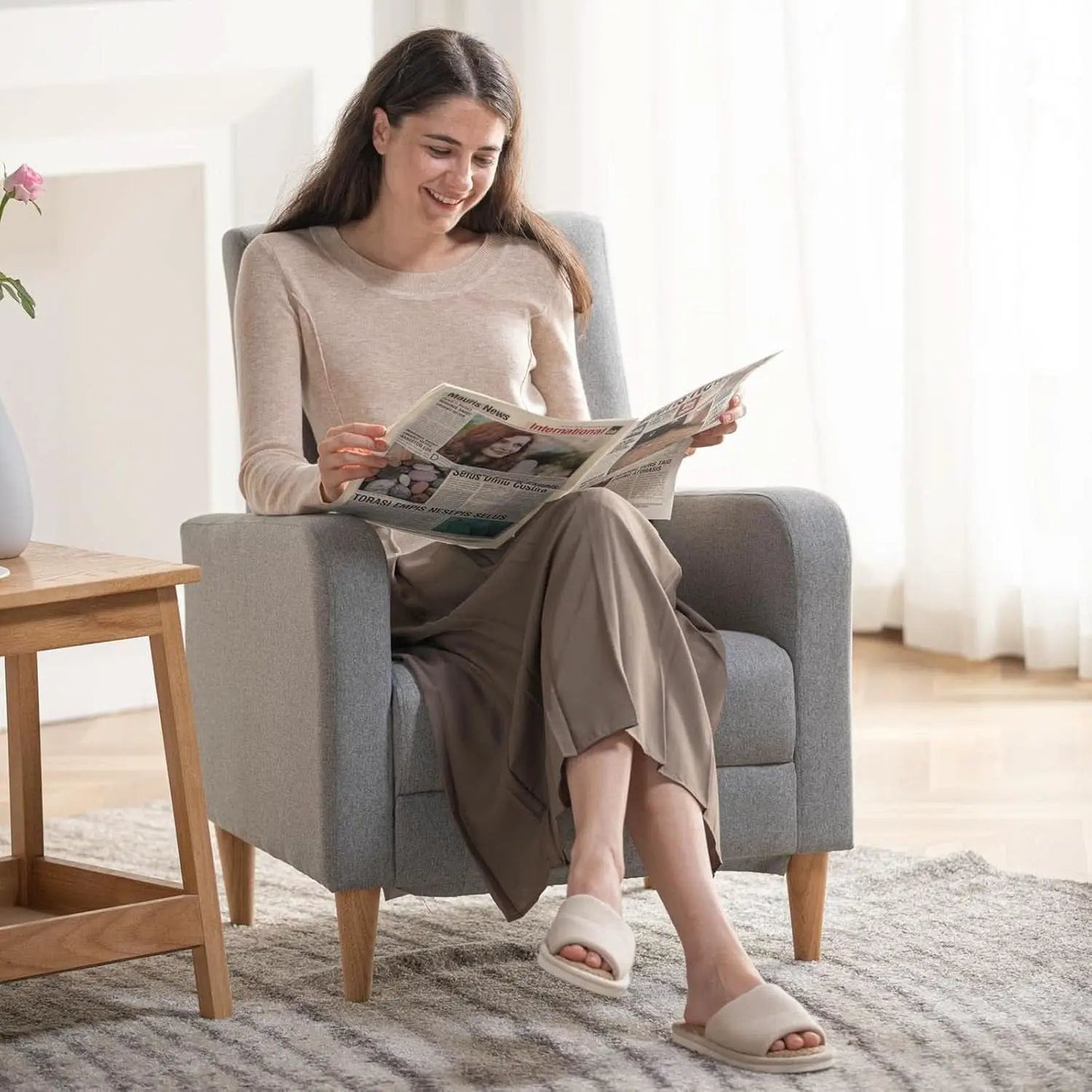 Grey Accent Chairs With Wood Legs For Living Room Space from PriceLows™