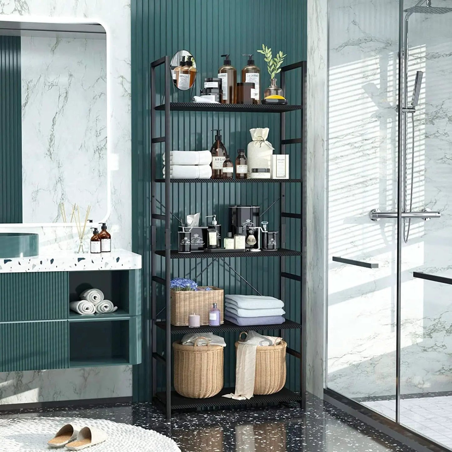 Carbon Fiber Bookshelf 5 Tier for Home Office Storage from PriceLows™