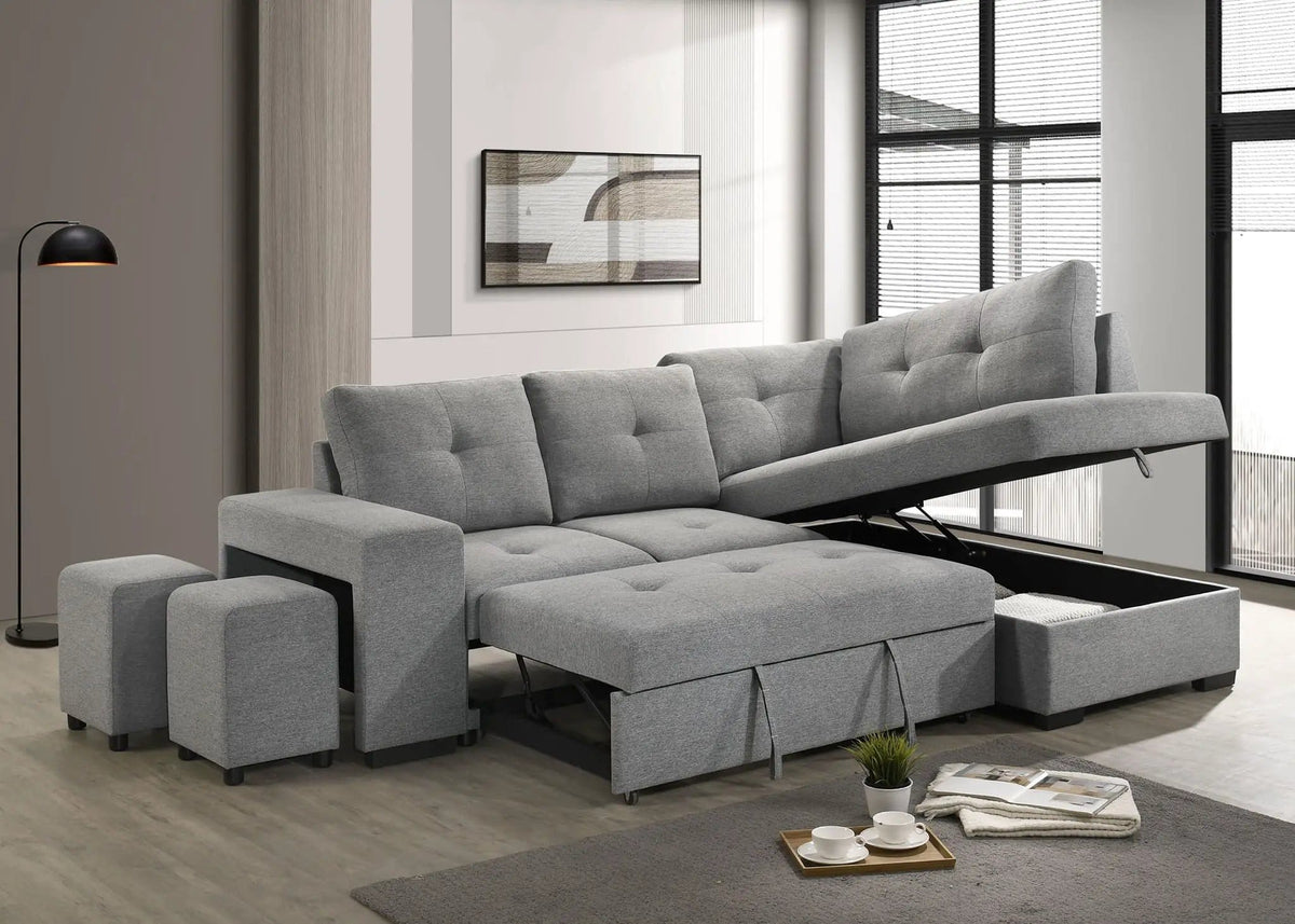 Roanne Fabric Upholstered Sleeper Sectional Sofa | 97.75 x 65.75 x 36 in | Fabric | Grey