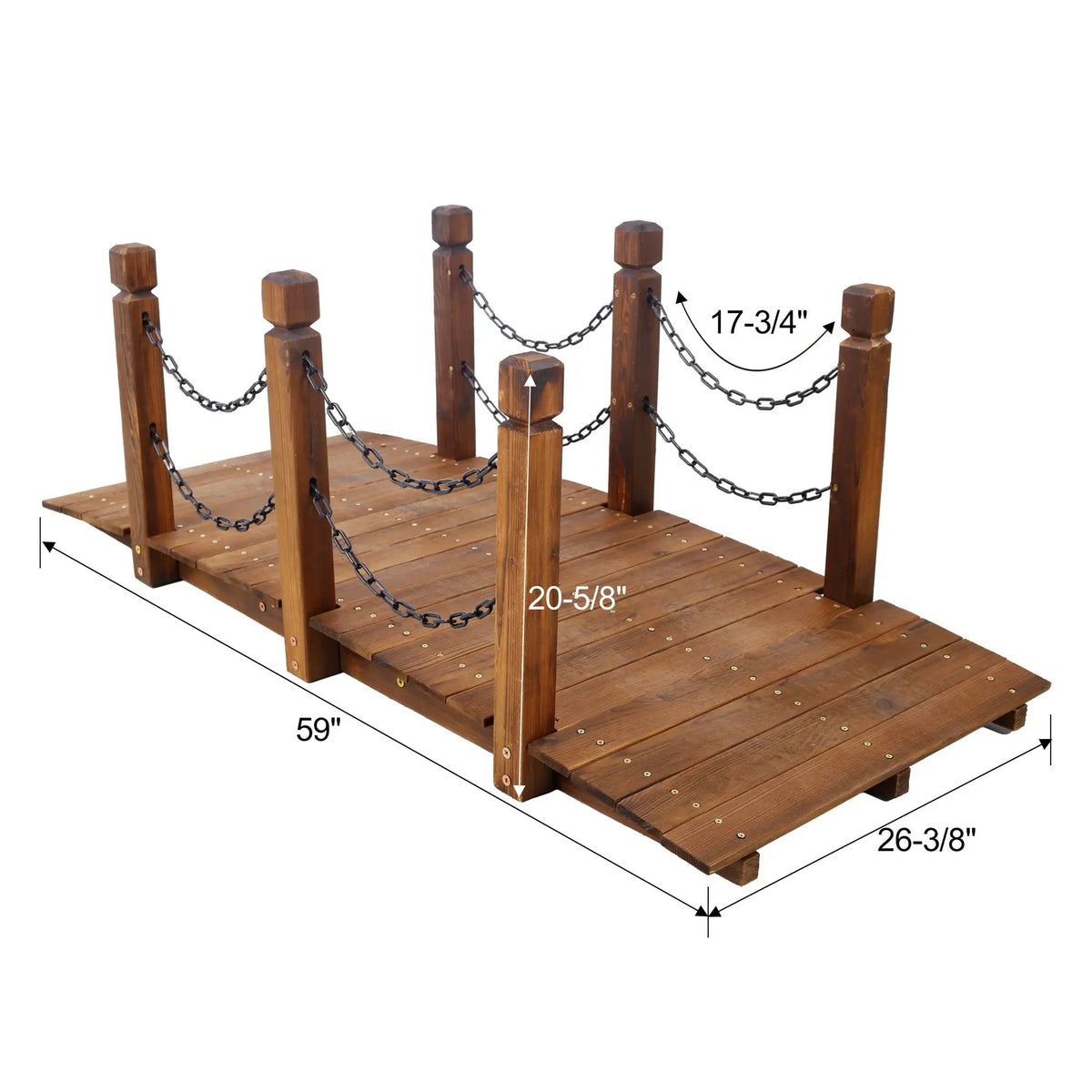 Wooden Arch Footbridge | 400 Lb Capacity | Chain Railings | 5 Foot