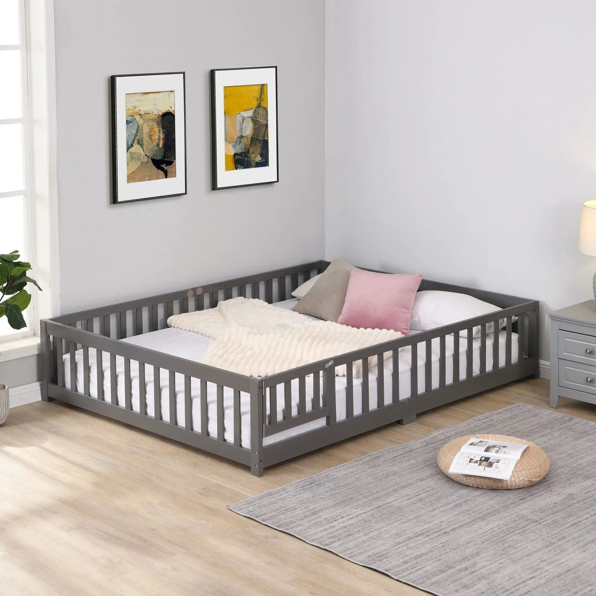 Children Floor Bed | Solid Wood Frame | Safety Guardrail | Toddler Size