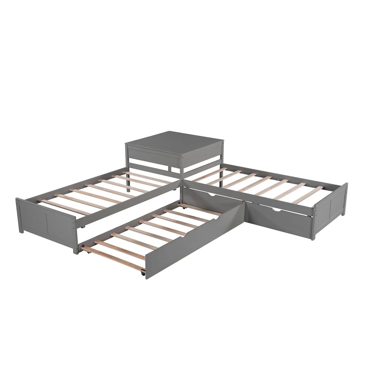 L Shaped Platform Bed | Built In Desk | Trundle With Drawers | Twin Size