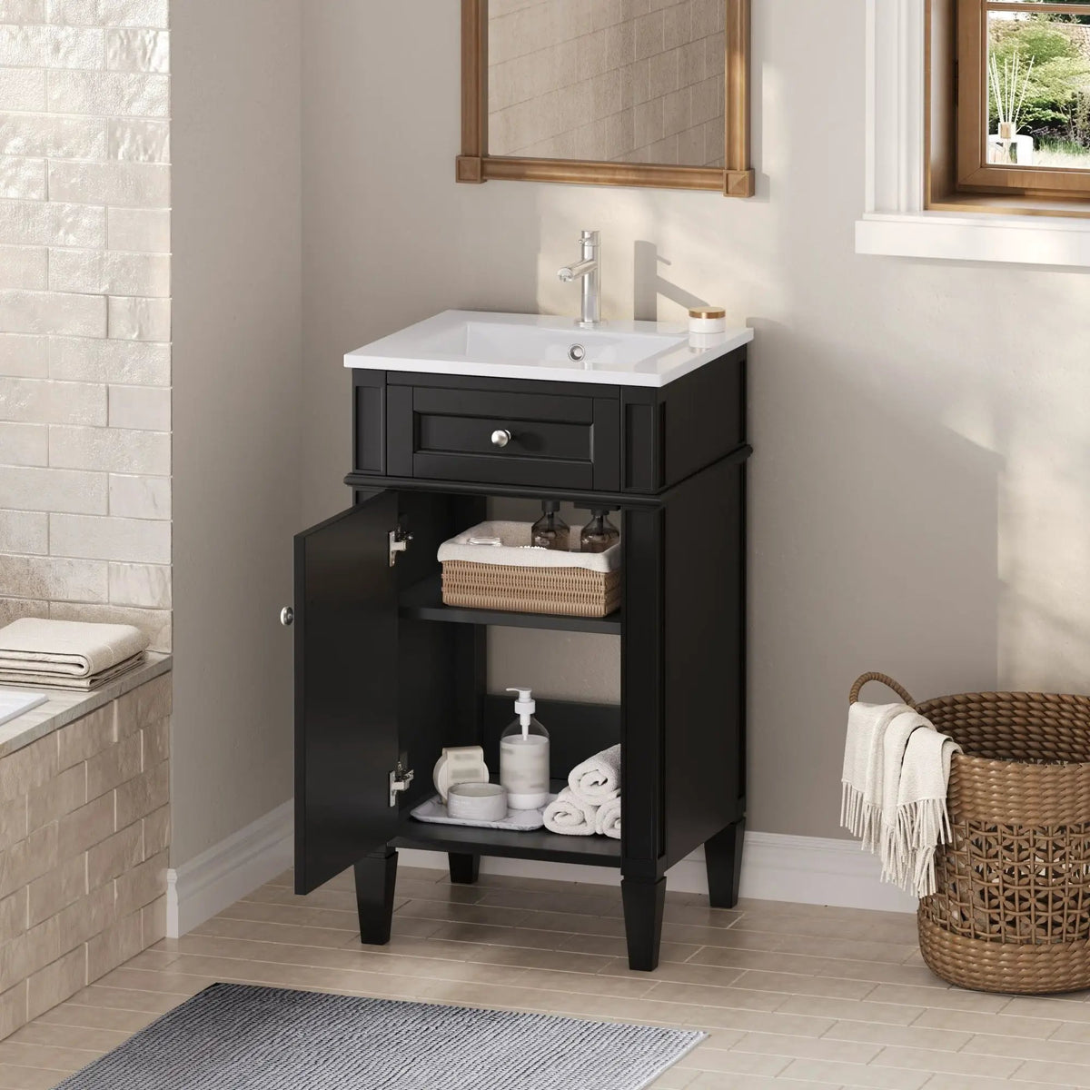 French Style Bathroom Vanity | Rectangular Design | Soft-Closing Door | Adjustable Shelf