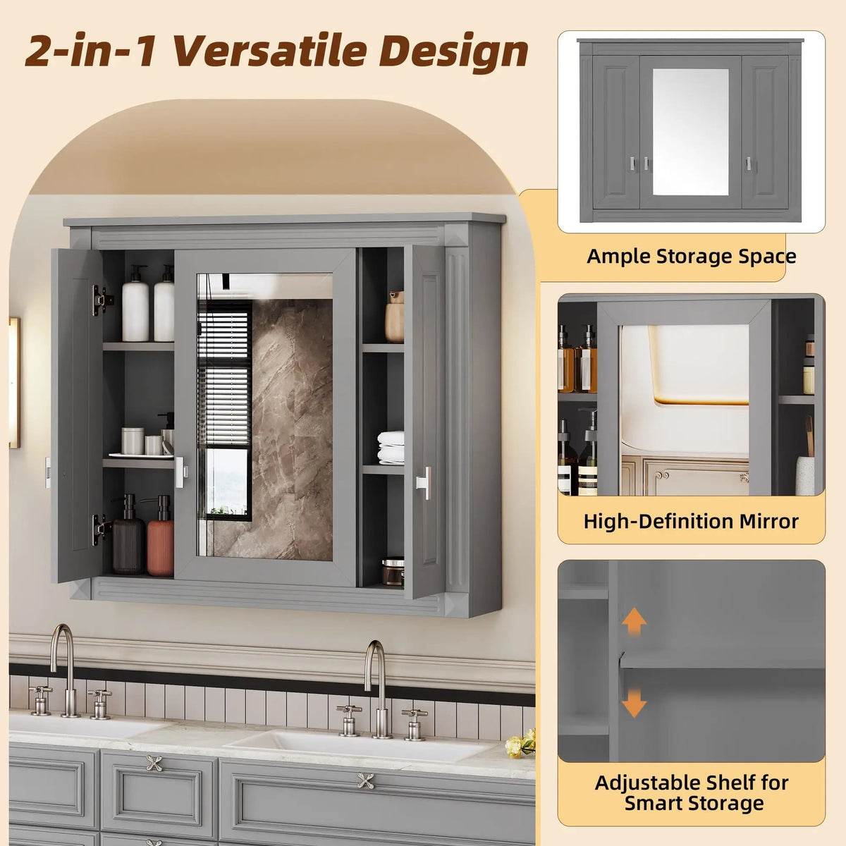 Wall Mounted Bathroom Cabinet | Mirror | 5 Shelves | Rectangular Design