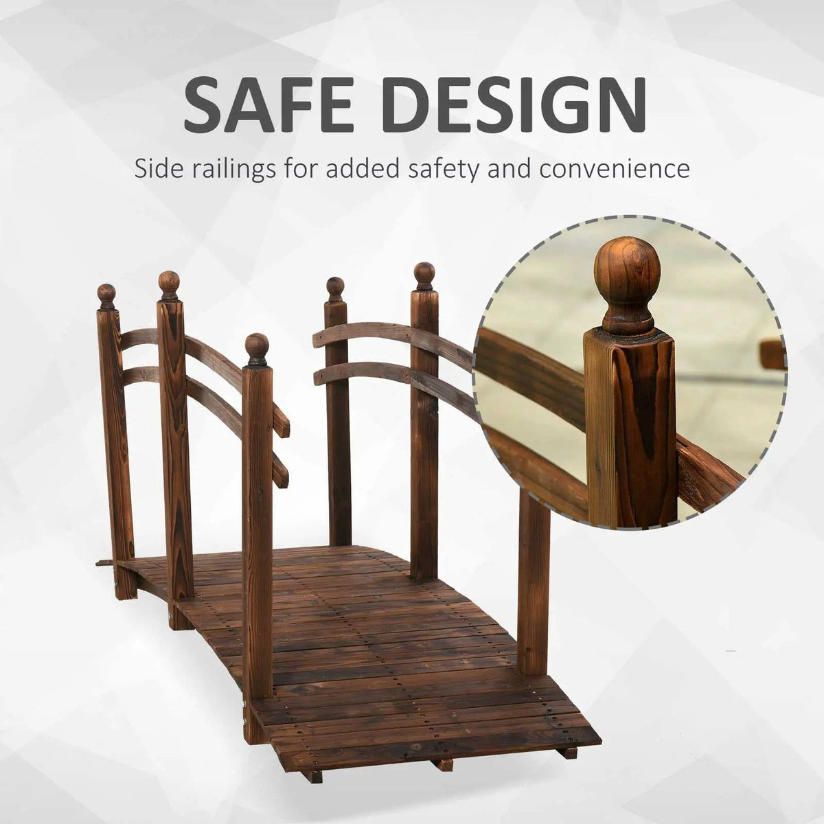Outsunny Fir Wood Garden Bridge Arc Walkway With Side Railings, Perfect For | 89.75 x 29.5 x 43.25 in | Wood | Brown