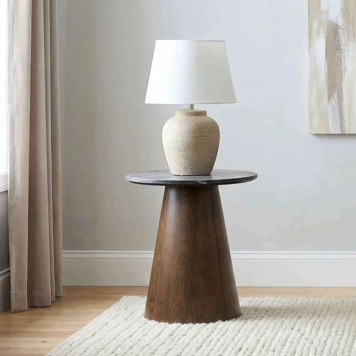 Franklin Round Wood Pedestal Side End Table Grey and | 23.5 x 23.5 x 21.75 in | Engineered Wood & Veneer | Dark Brown
