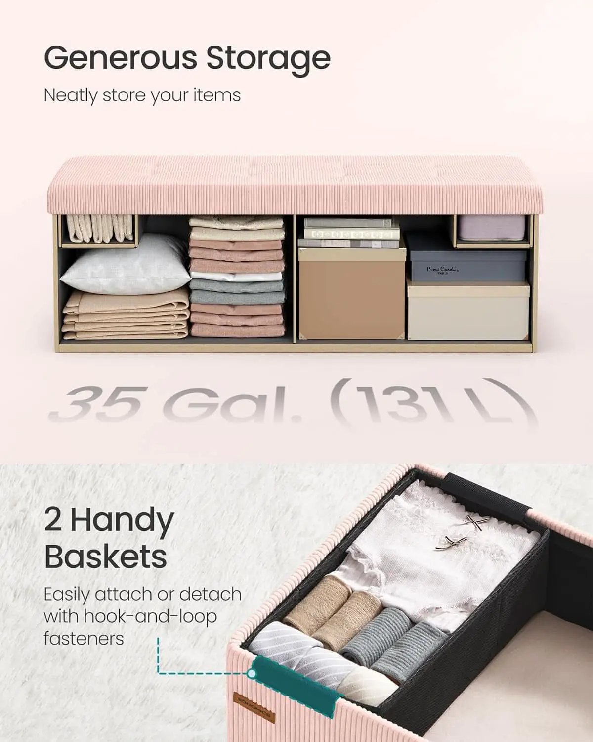 Jelly Pink Foldaway Underbed Storage Ottoman Bench from PriceLows™