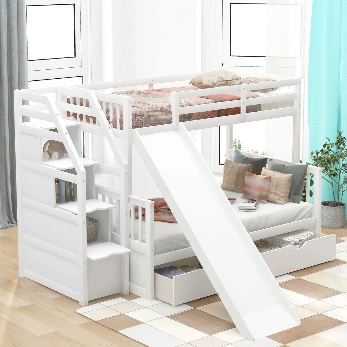 Bunk Bed | Storage Staircase | Slide | Desk With Drawers