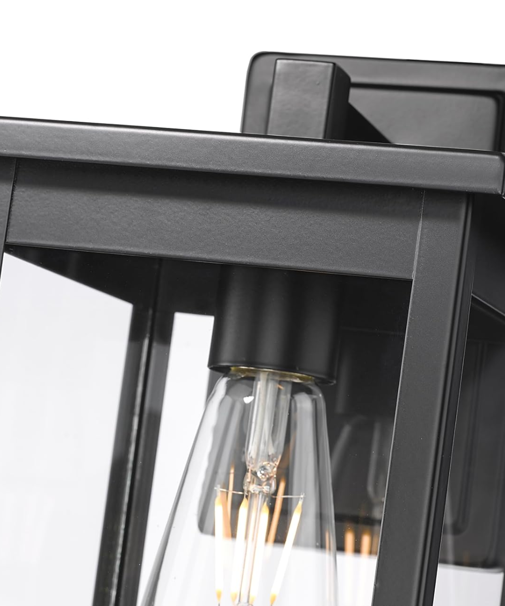 Outdoor Wall Light | 11 Inch Matte Black | Dusk To Dawn Glass Shade