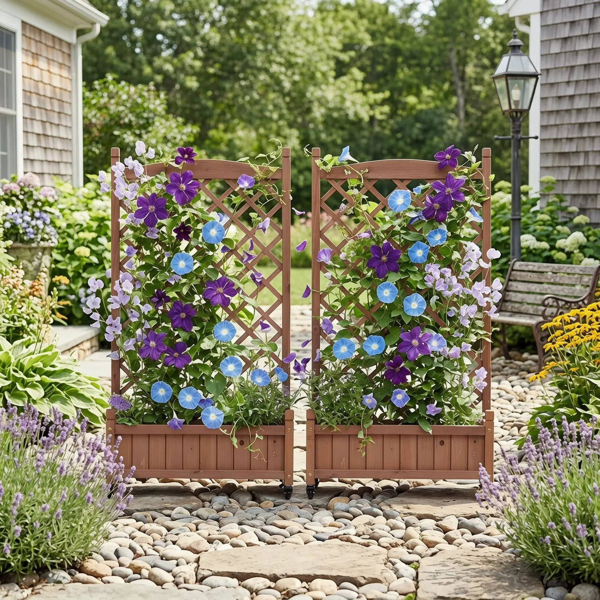 Raised Garden Bed With Trellis 2 Pack, Outdoor Planter Box & Plant Stand With | 25 x 11 x 42.3 in | Solid Wood | Brown