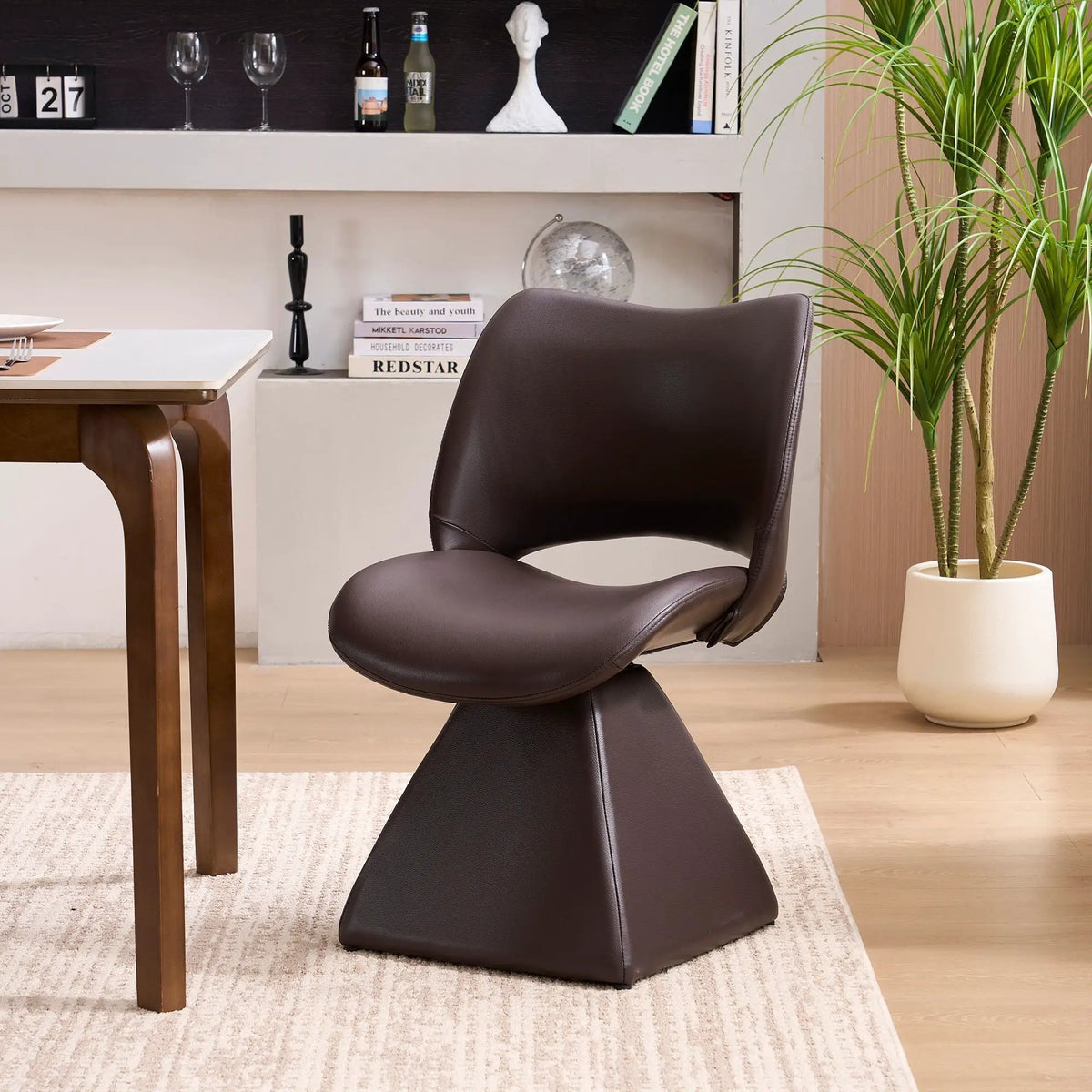 Modern Swivel Dining Chair | High Back | Faux Leather | Black