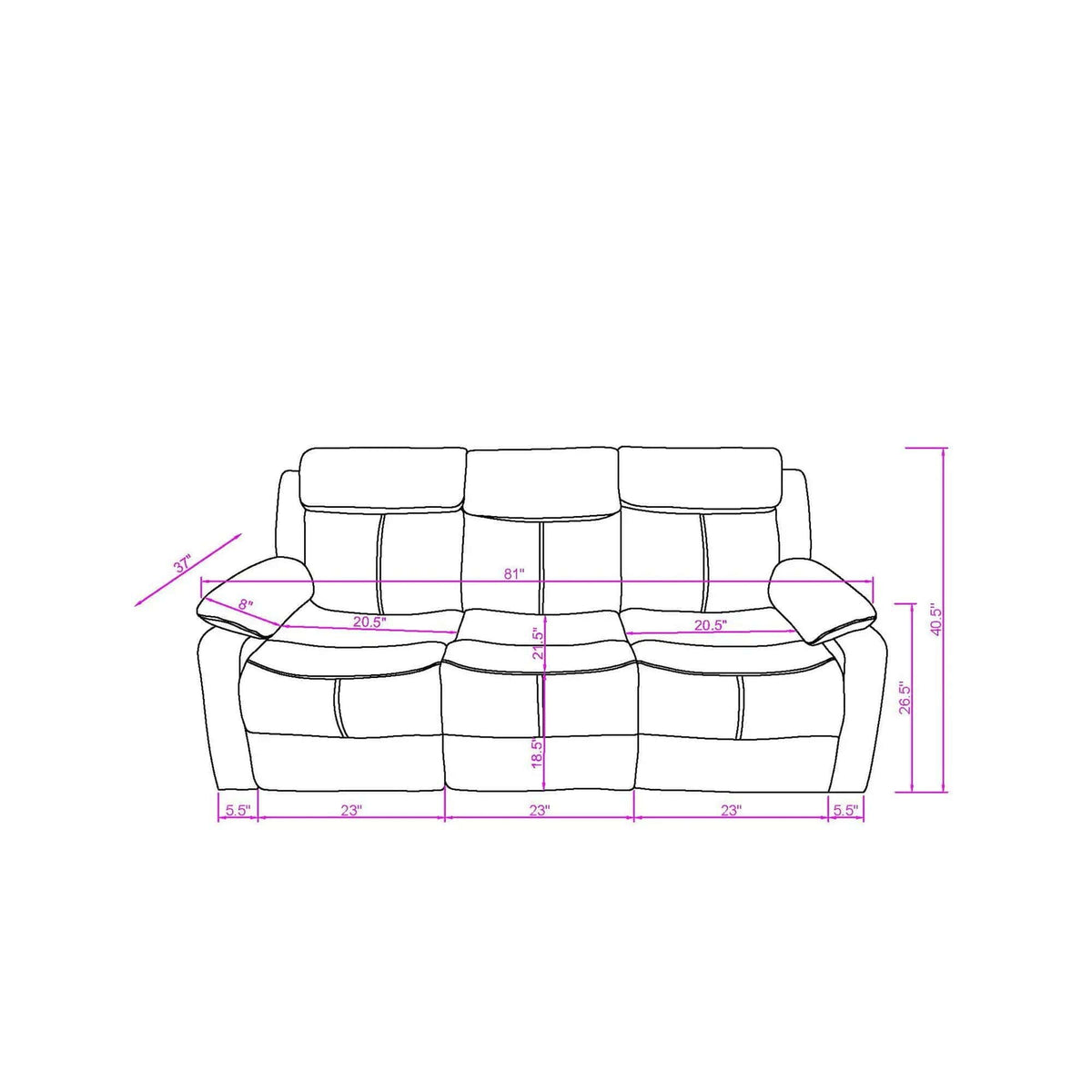 Blanche Reclining Set With LED Lights, Speaker Reclining Sofa & Loveseat | Reclining Sofa & Loveseat | Living Room Furniture | Living Room